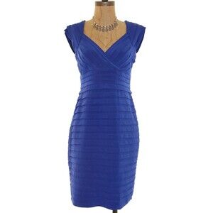 Adrianna Papell Sheath Bandage Dress Size 4 Open Back Sleeveless Blue EUC  B54